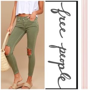 FP busted knee olive jeans